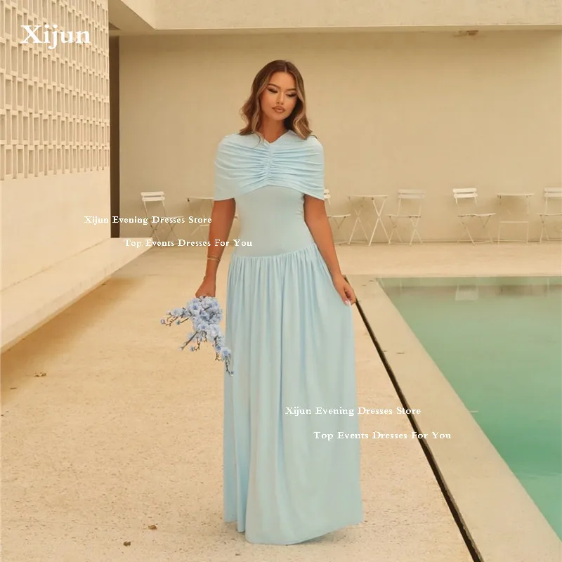 

Xijun Небесно-Голубой Crap Макси Вечерние платья Молочный шелк Плиссированные платья для выпускного вечера Саудовская Аравия Вечерние платья для выпускного вечера Длина пола по индивидуальному заказу