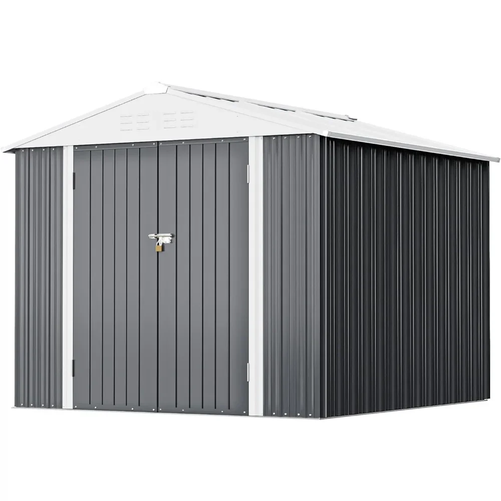 

8FTx6FT,Steel Utility Tool Shed Storage House with Door&Lock,Metal Sheds Outdoor Storage for Backyard Garden Lawn (8’x 6'),Gray