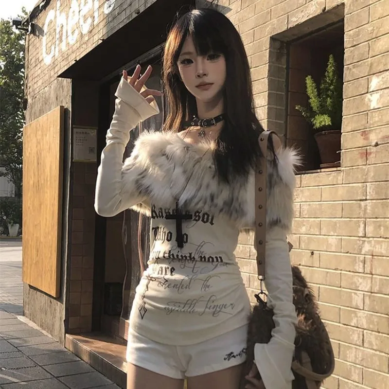 

American Retro Harajuku Letter Printed T-shirt Autumn New Subculture Long Sleeve T Shirt Women's Y2k Fashion Slim-fit Clothing