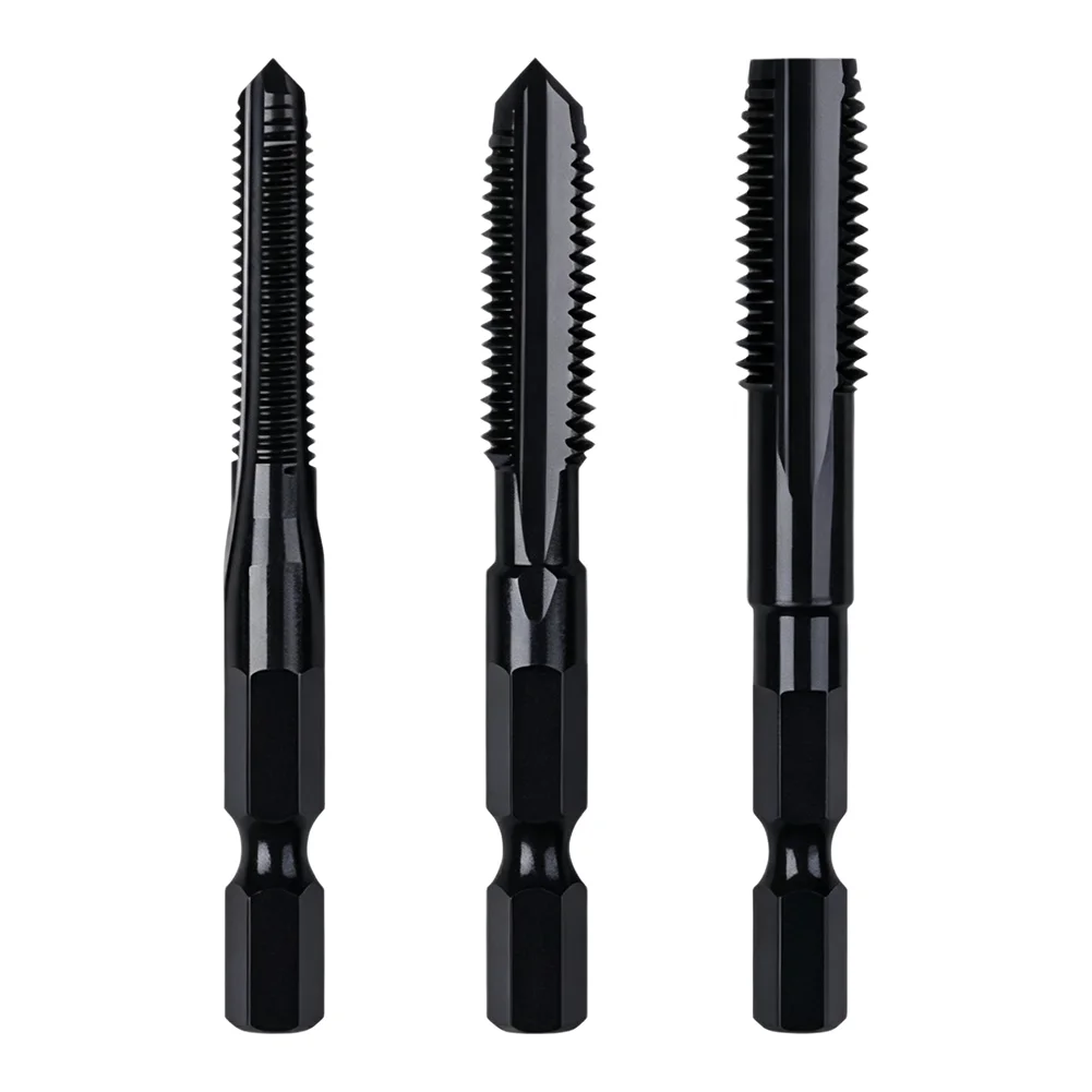 For fluted Groove Geometry HSS for tap Set with Hex Shank for Improved Heat Dissipation and Chip Removal in Metal Threading