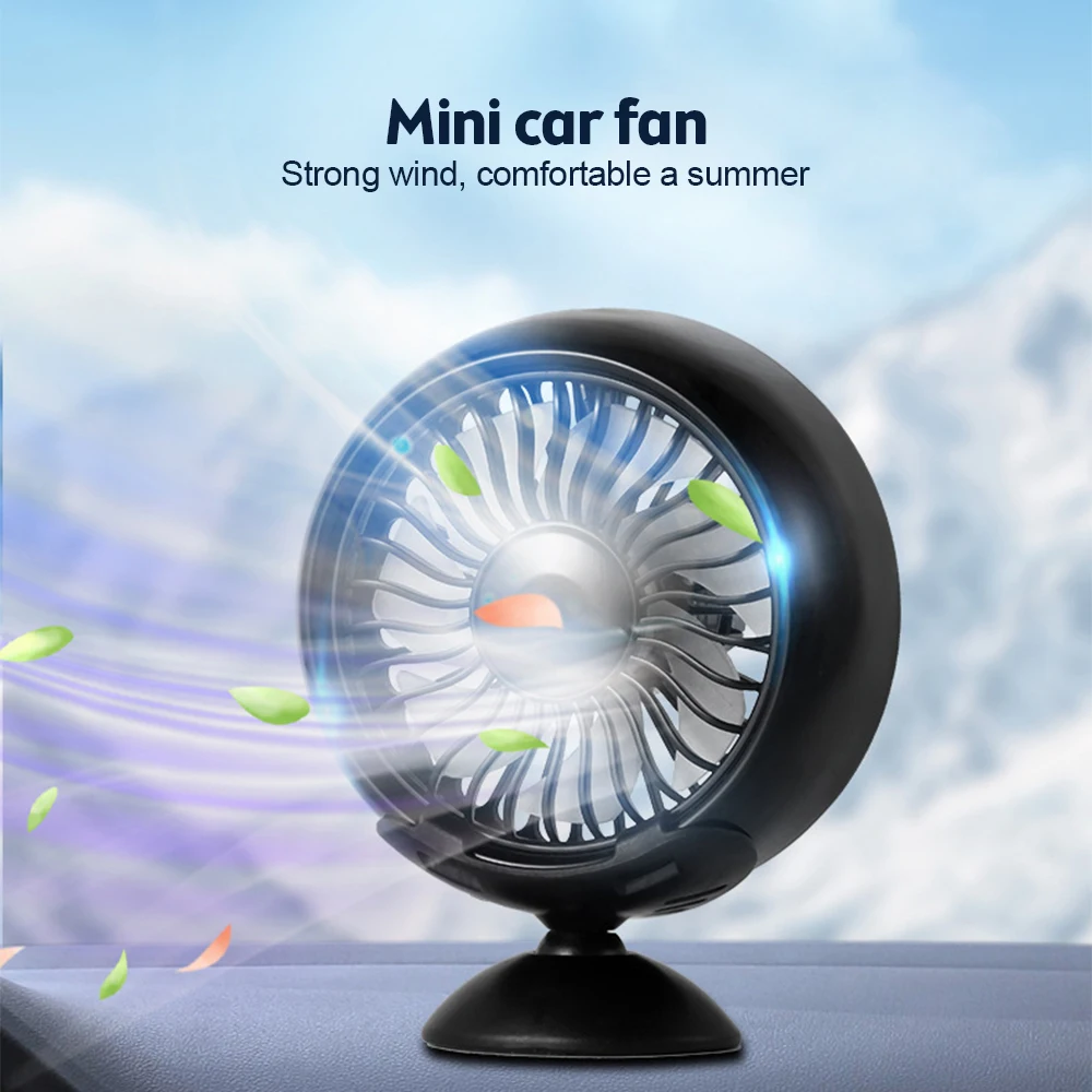 USB Car Electric Fan 3 Speed Car Air Outlet Cooling Fan with LED Light 360 Degree Rotating Air Cooler for Car Van Truck SUV