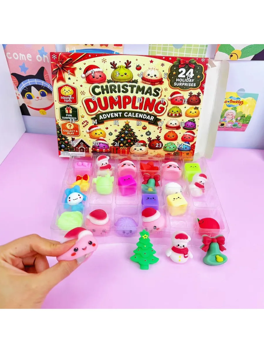 Weihnachts-Adventskalender 24 Tage Countdown Dumpling Squishy Spielzeug Langsam Aufsteigendes Quetsch-Fidget-Sensorik-Deko-Geschenk