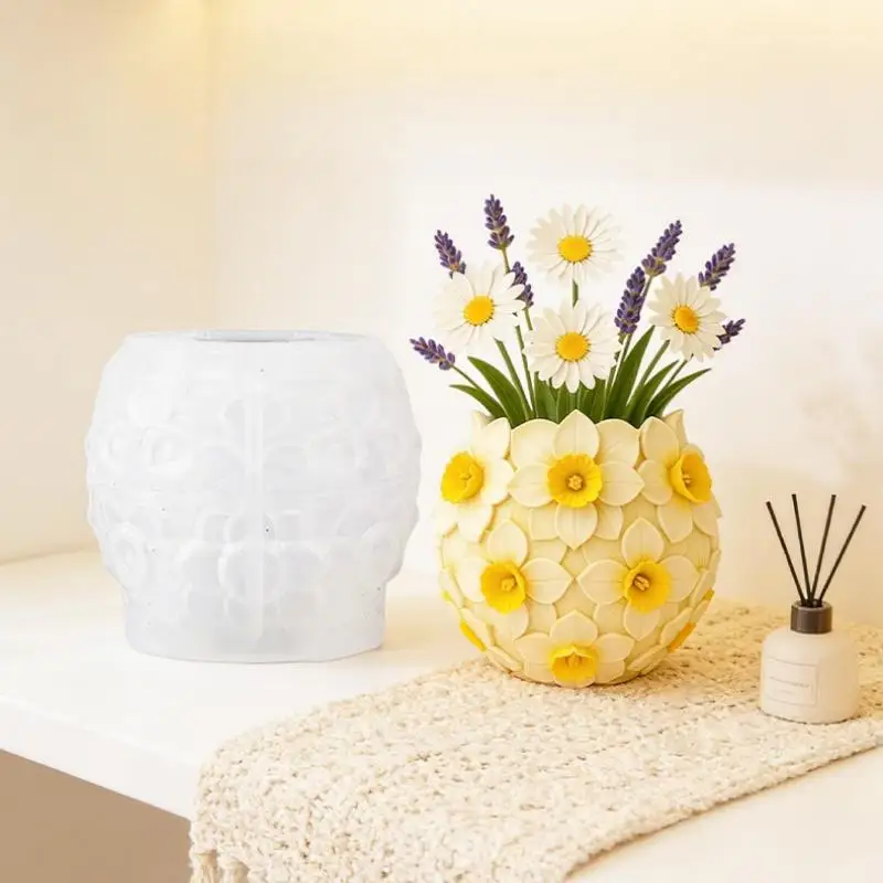 

3D силиконовая форма для цветочных горшков в виде нарцисса, для изготовления ароматических свечей, гибкая форма для домашнего декора и подарочных проектов