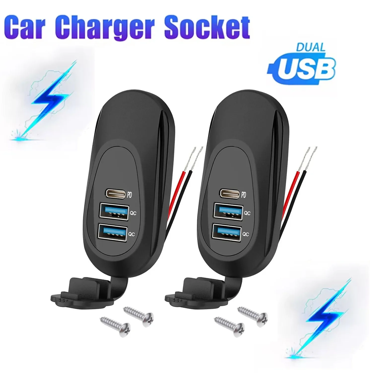 3-Port Auto-Ladegerät USB-Anschluss Typ-C PD3.0 Dual QC3.0 Panel Wandmontage Schnellladegerät Adapter für Wohnmobile Marine Bus 12V-24V