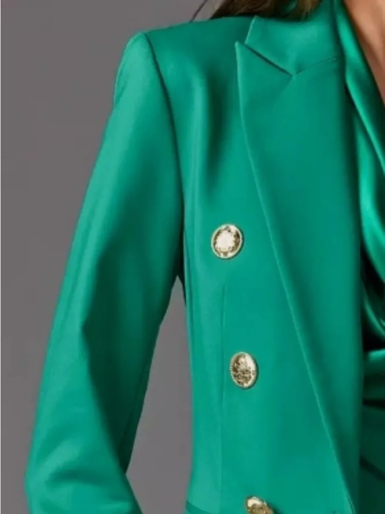 سترة نسائية عصرية من Beautyblue سترات خضراء للمكتب حضرية جديدة غير رسمية ضيقة وأكمام طويلة بأزرار أنيقة وطية صدر السترة ملابس خارجية