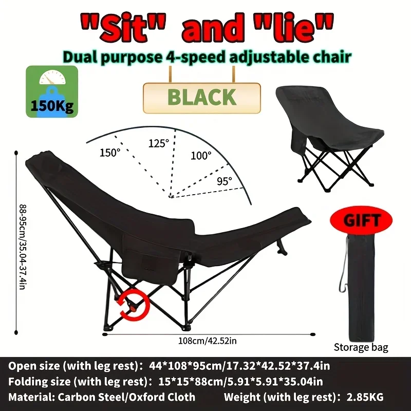 Portable Adjustable Folding Moon Chair for Camping, Fishing & Outdoor Relaxation - Steel Frame, 4-Position Leg Support view 4