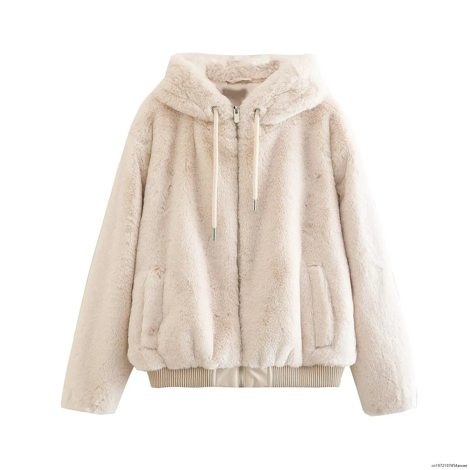 

Women 2023 New Fashion Artificial Fur Hooded Jacket Coat Vintage Long Sleeve Zipper Female Outerwear Chic Overshirt