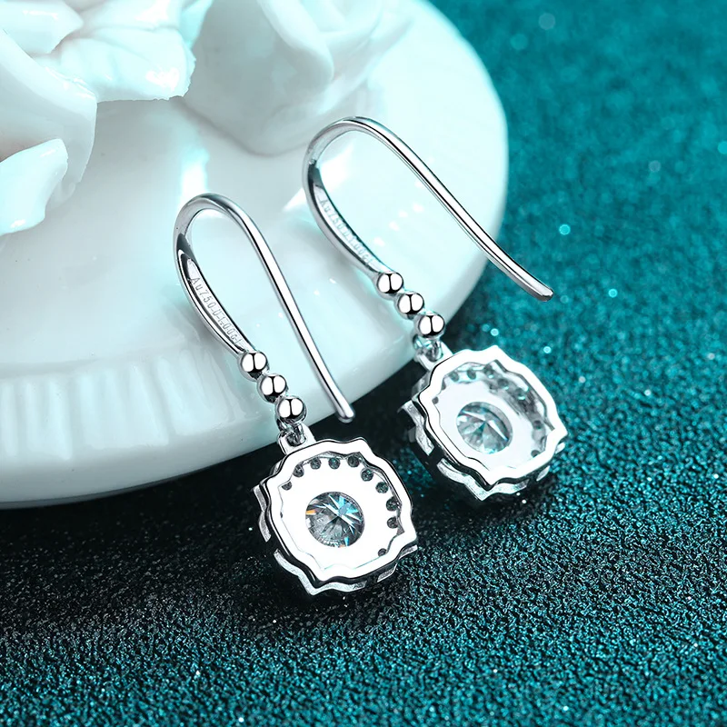 Brinco pendurado de 6,5 mm S925 brincos de prata para mulheres brincos de moissanite com certificado Gra presente de noivado