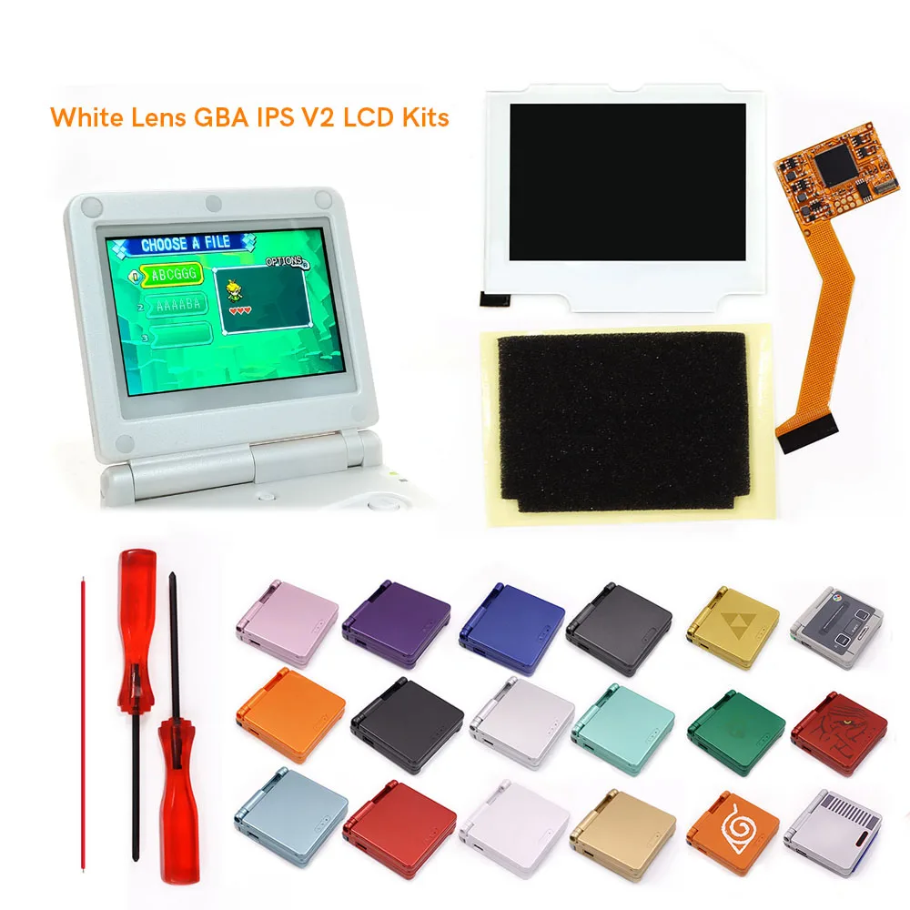 

White Lens GBA SP IPS V2 Screen Backlight LCD Kits With Pre-cut Shell Housing 10Levels Brightness For GameBoy Advance SP Console