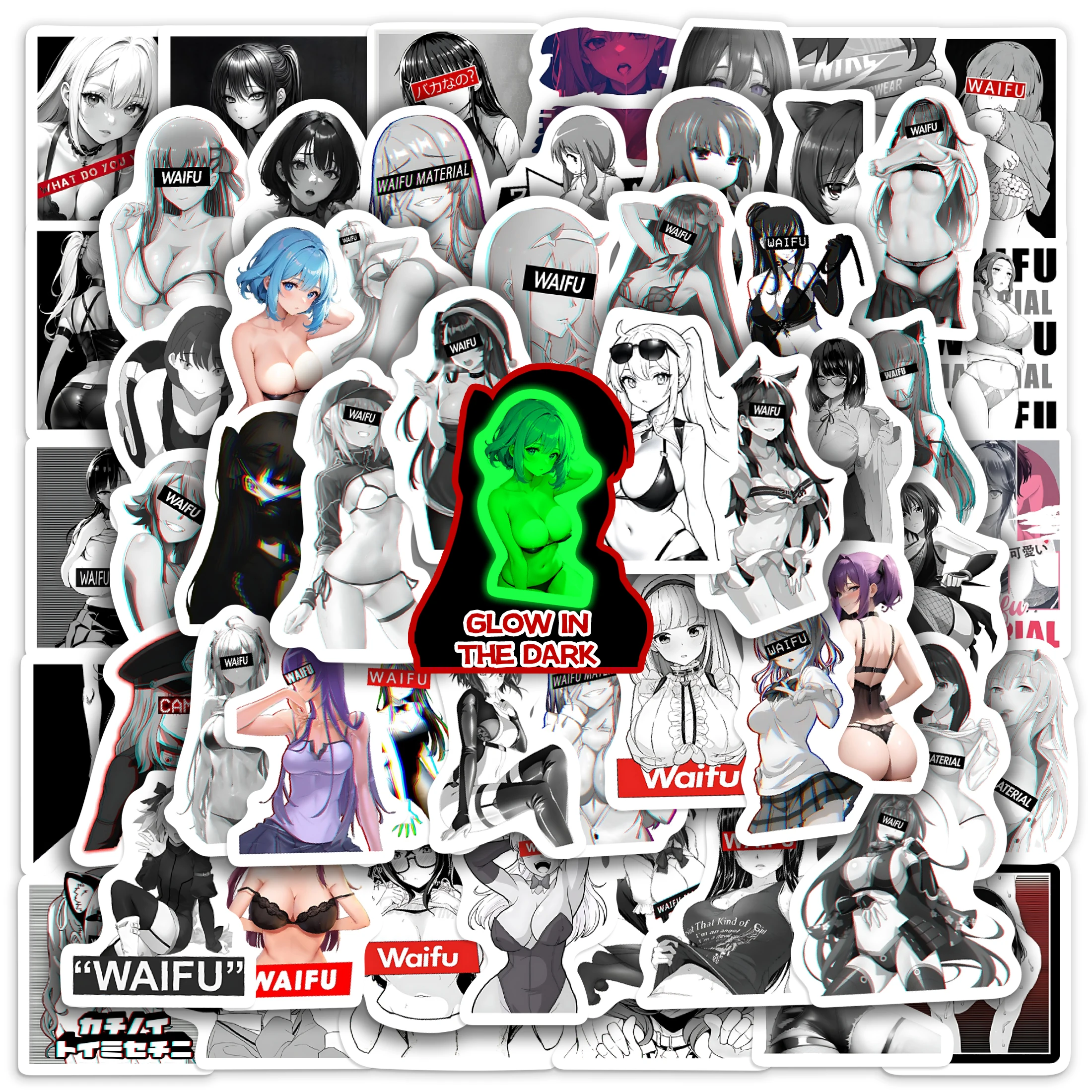 70 قطعة بيكيني أبيض وأسود الجمال يتوهج في الظلام ملصقات فنية للأطفال ملصقات قرطاسية دفتر مقاومة للماء #1