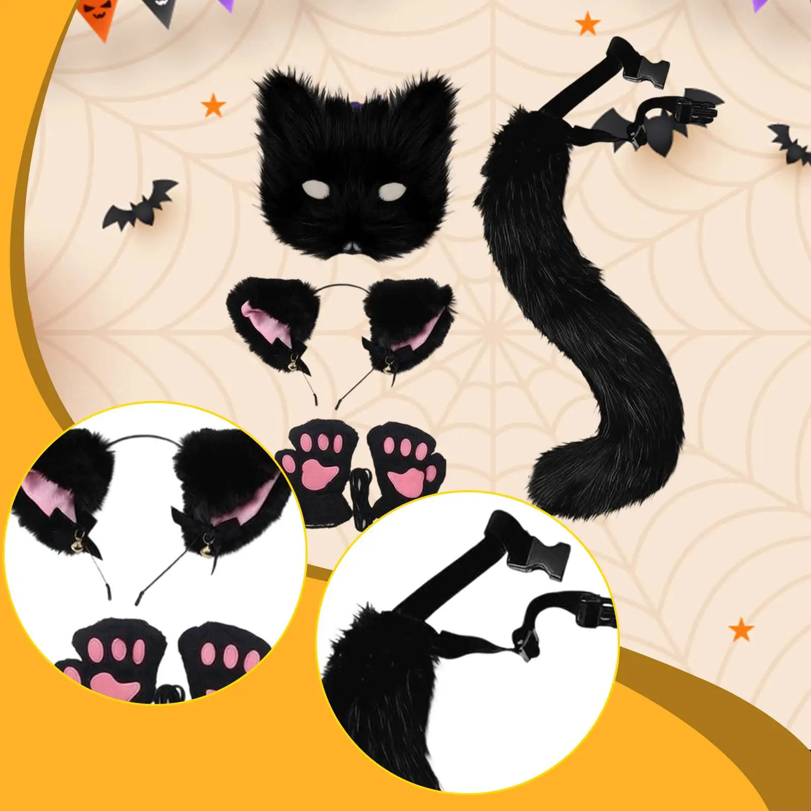 

Плюшевый набор: повязка на голову с ушками лисы и кошки и хвост, реквизит для маскарада, аксессуары для косплея, обруч для волос для сценических выступлений и карнавалов