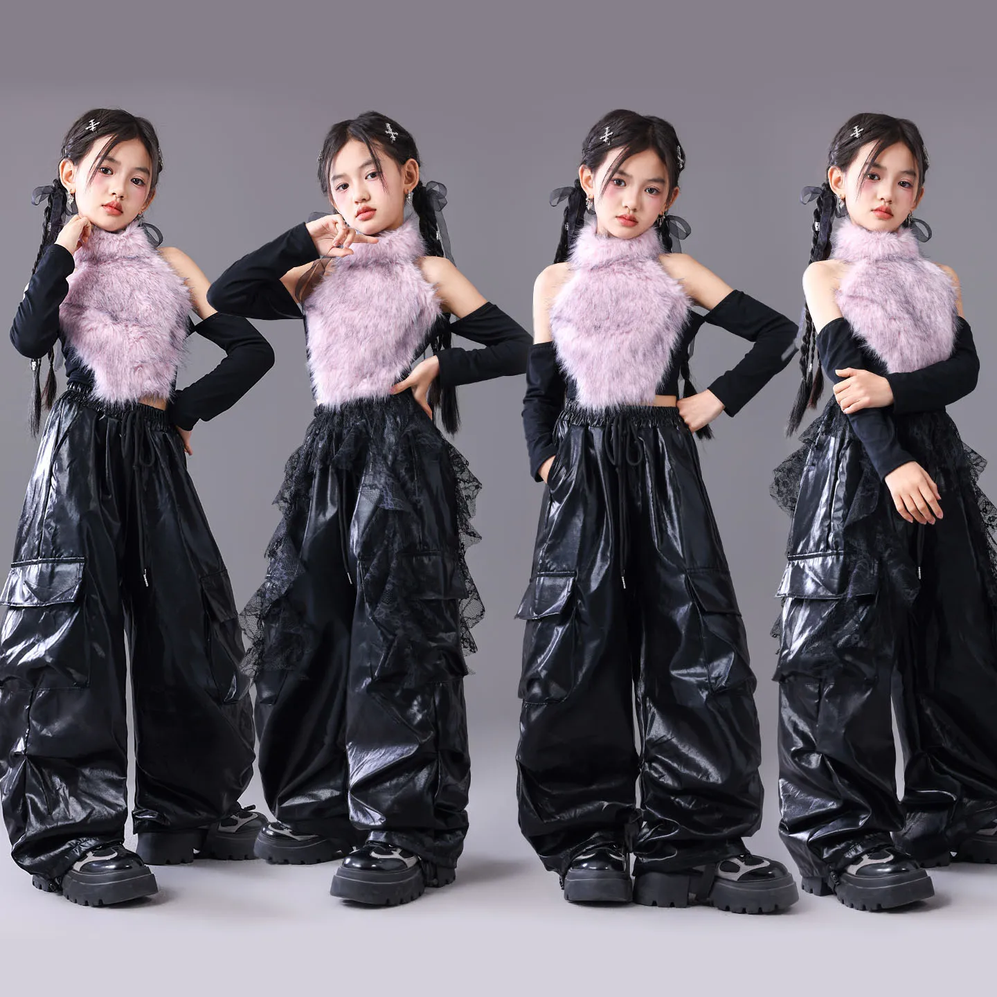 Kpop المرحلة الزي فتاة عرض الجاز ملابس الأداء رقيق المحاصيل الأعلى السراويل السوداء موضة الشارع الشهير طفل الشارع ملابس الرقص 3111 #2