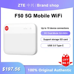 ZTE-enrutador inalámbrico F50 5G, módem portátil con WiFi, Mini para exteriores, Sub-6 SA/NSA, punto de acceso, MiFi de bolsillo con ranura para tarjeta Sim (sin batería)