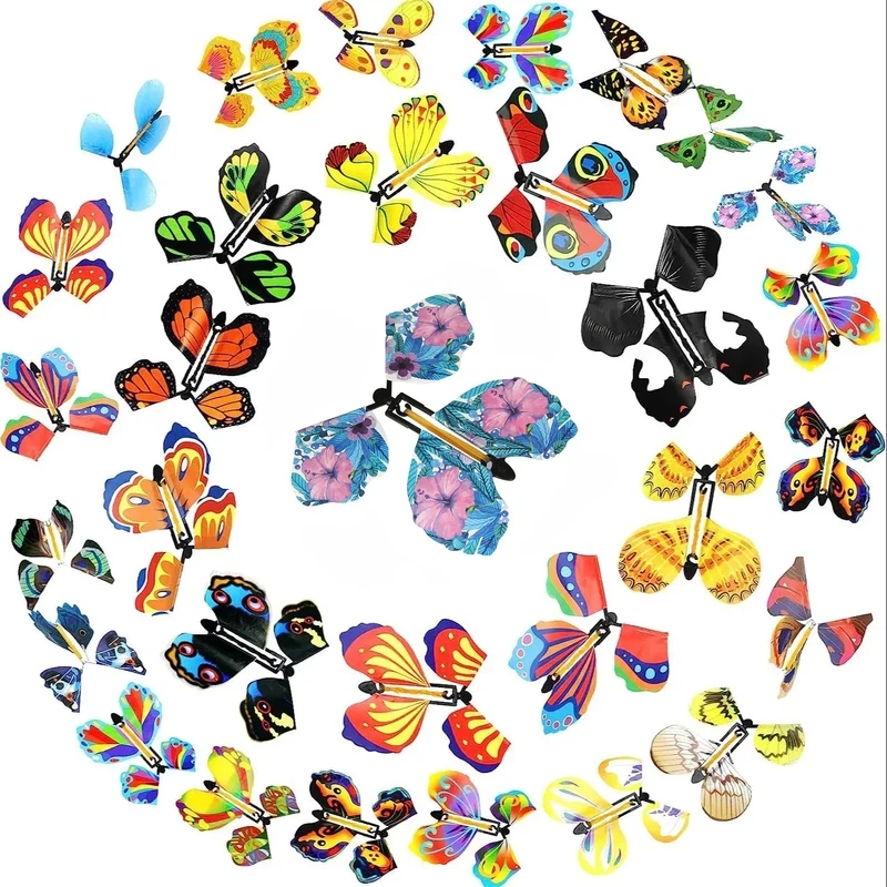 10/20PCS Random Color Magic Flying Butterfly Wind Up Toy Bookmark Internet Celebrity Colorful Butterfly Simulation Party Gift image 2