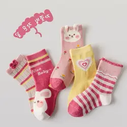 Baby Girls Socks Pink Cotton Socks Spring Autumn Cartoon Rabbits Kids Toddlers Infant Socks Children's Socks 5 Pairs