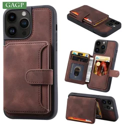 Fashion Leather Case for iPhone 16 15 14 13 12 11Pro Max Plus Pro Back Protective Shockproof Card Holder Cover for iPhone 16 Pro