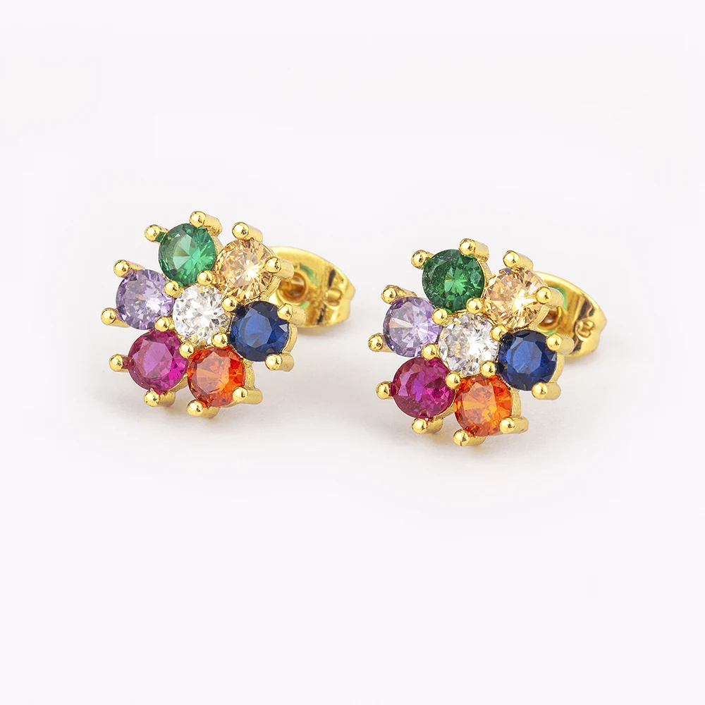 AIBEF Bohemian Flower Shape Stud Earrings Copper Zircon Colorful Rhinestone Women Jewelry Accessory Gift Wholesale Dropshipping