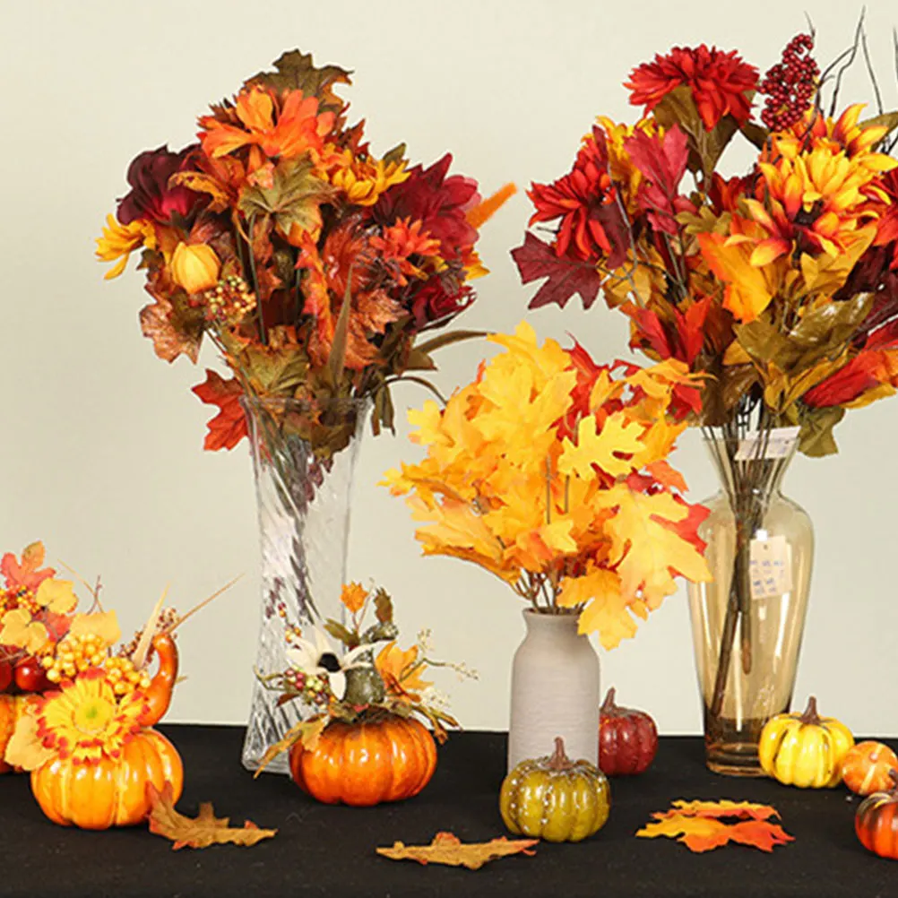 

Artificial Pumpkin Maple Leaf naments 2 Sets Realistic Fall Decor Photo Props Halloween Thanksgiving Christmas Party Table