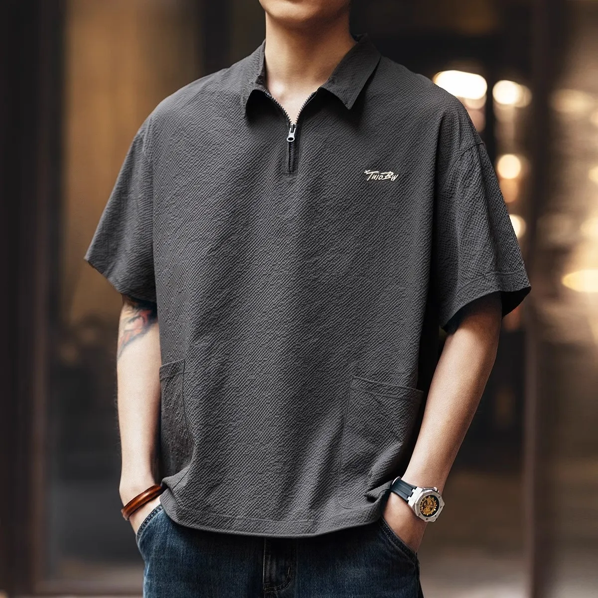 

2025 new ice silk men's breathable casual business sports top summer quick drying short sleeved workwear half zip shirt