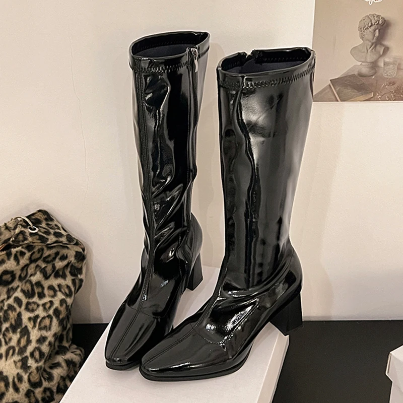 Botas de tacón alto para mujer, botas de fiesta hasta la rodilla, zapatos de vestir Retro sexis para mujer, zapatos de tacón elegantes para invierno, nuevos zapatos para mujer 2025