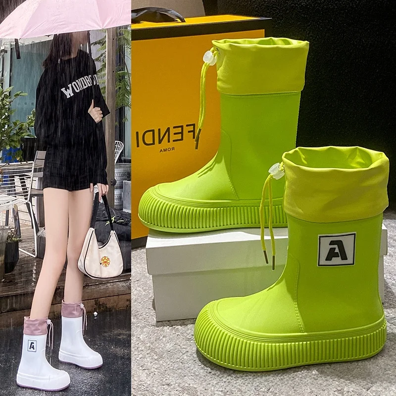 

Stylish Mid-Calf Rain Boots Women's Anti-Slip Water Shoes Fashionable Kitchen Car Wash PVC Outer EVA Inner Spring Autumn