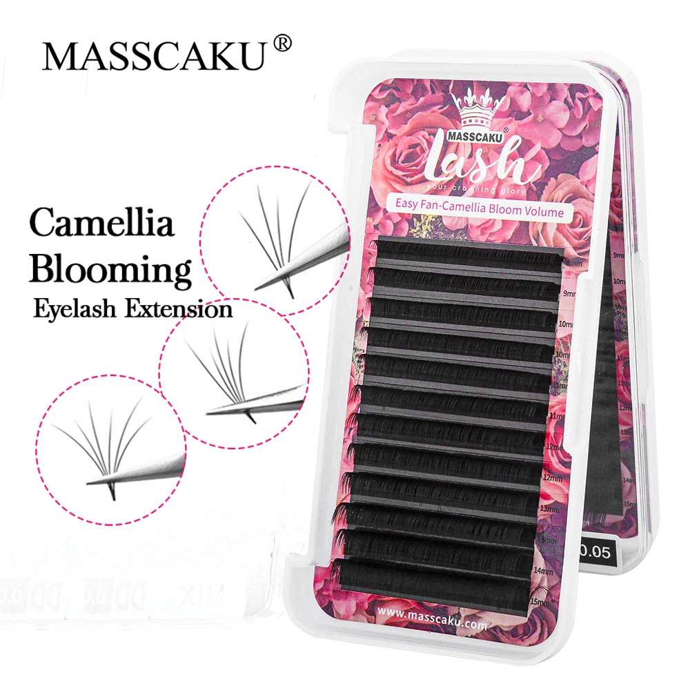 

Hot Selling Beauty 0.05/0.07mm C CC D DD Curl Hand Made Easy Fanning Lash Extension 8-20mm Single Length Self Blooming Eyelashes