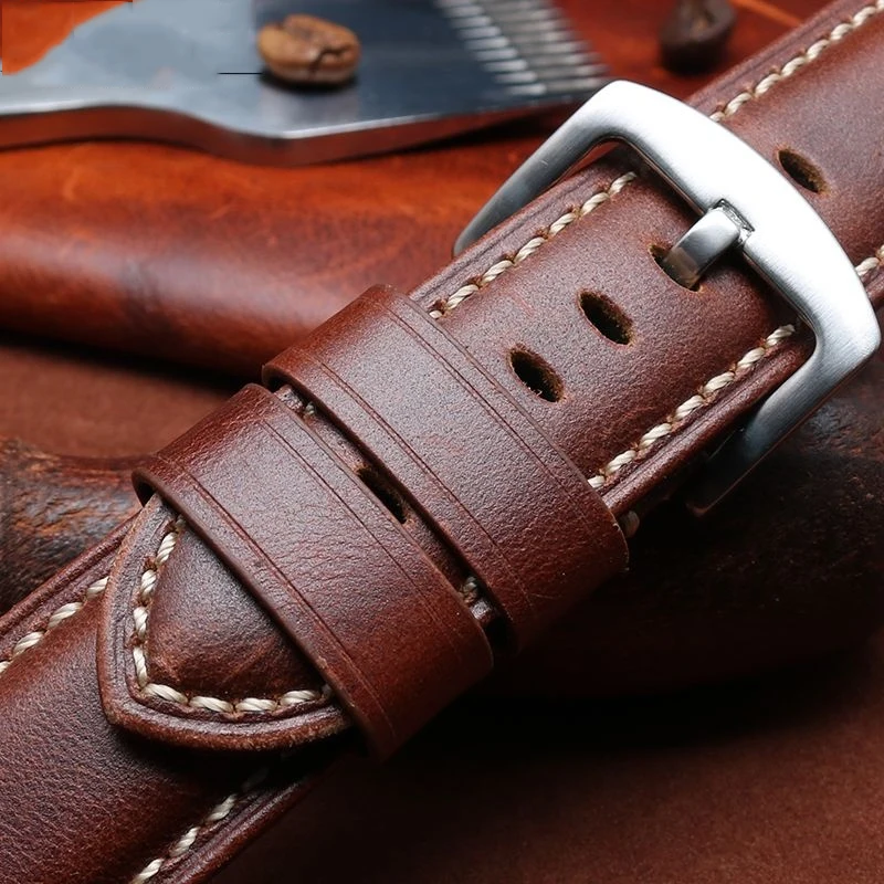 Oil Wax Genuine Cow Leather Bracelet for Panerai Citizen Fossil Breitling Hamilton Vintage Watch Strap 22mm 24mm 26mm Watchband