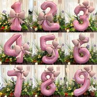 2pcs pink bow balloon set with 40 inch pink digital aluminum foil balloons (0-9) for decorating balloons on girls' birthdays