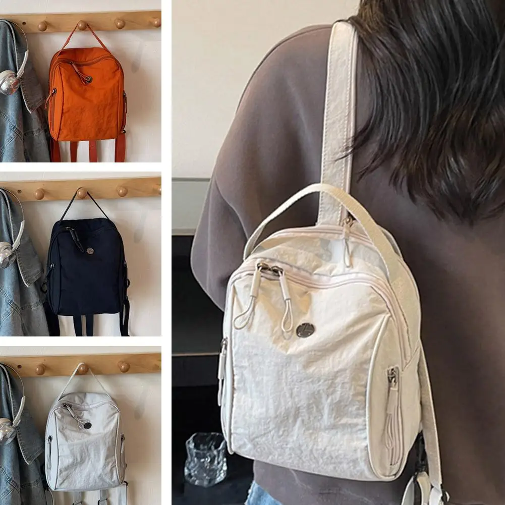 Women Crinkle Nylon Backpack Waterproof Small Shoulder Bag Lightweight Multi Pocket Travel Crossbody Pack For Ladies
