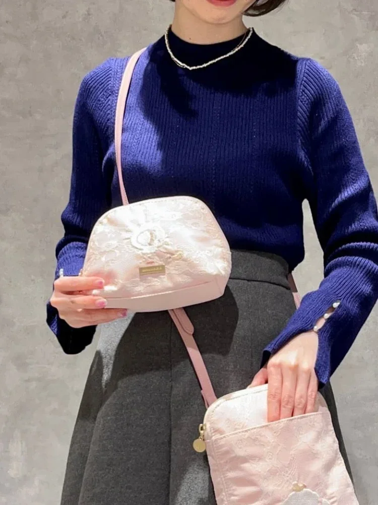 Bolso de estilo japonés para mujer, bolsa de cosméticos de encaje limitada para aniversario, bolso de mano pequeño de encaje Rosa Kawaii para mujer y Niña