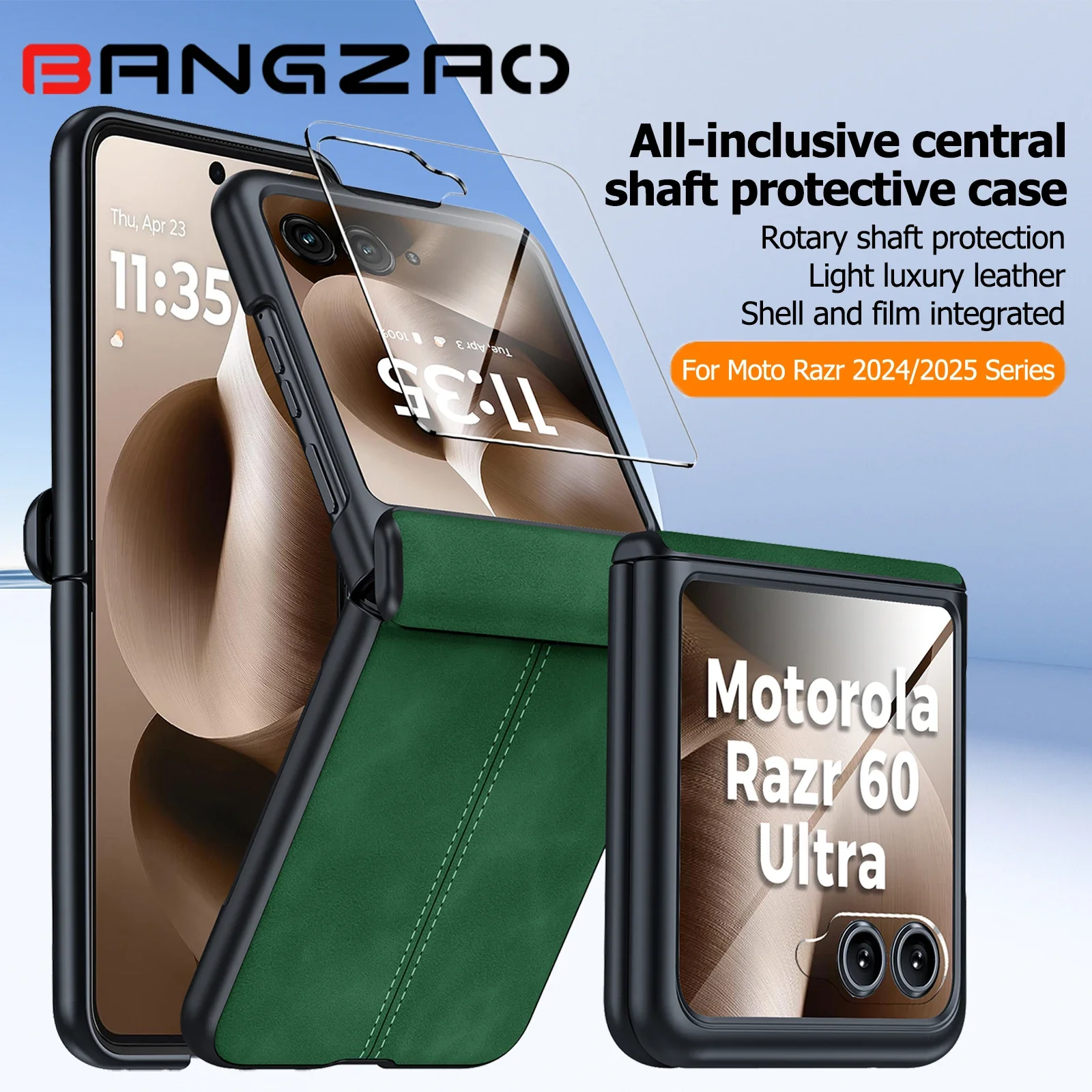 

Встроенная защитная пленка для экрана, защита шарнира, матовый ПК из искусственной кожи, для Motorola Razr 2024/2025, противоударный чехол, чехол для телефона, зеленый