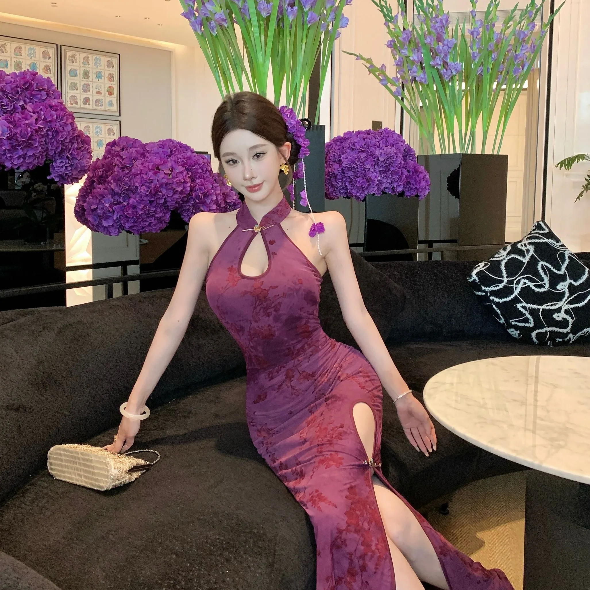 Ele Velvet Dr مع تصميم دانتيل عالي الجودة لربيع وصيف جديد Sle تنورة نسائية طويلة قابلة للتنفس