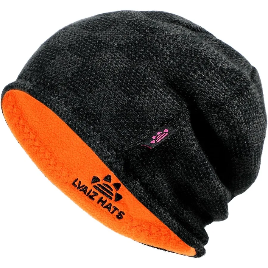 

Winter Beanie Hat for Men Women Fleece Lined Thick Warm Plaid Knitted Skull Beanie Reversible Outdoor Windproof Ski Watch Cap