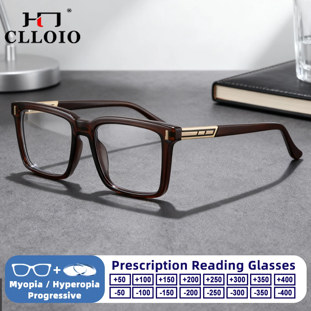 

CLLOIO High Quality Men TR90 Square Frame Reading Glasses Trendy Anti Blue Light Myopia Optical Prescription Customized Eyeware