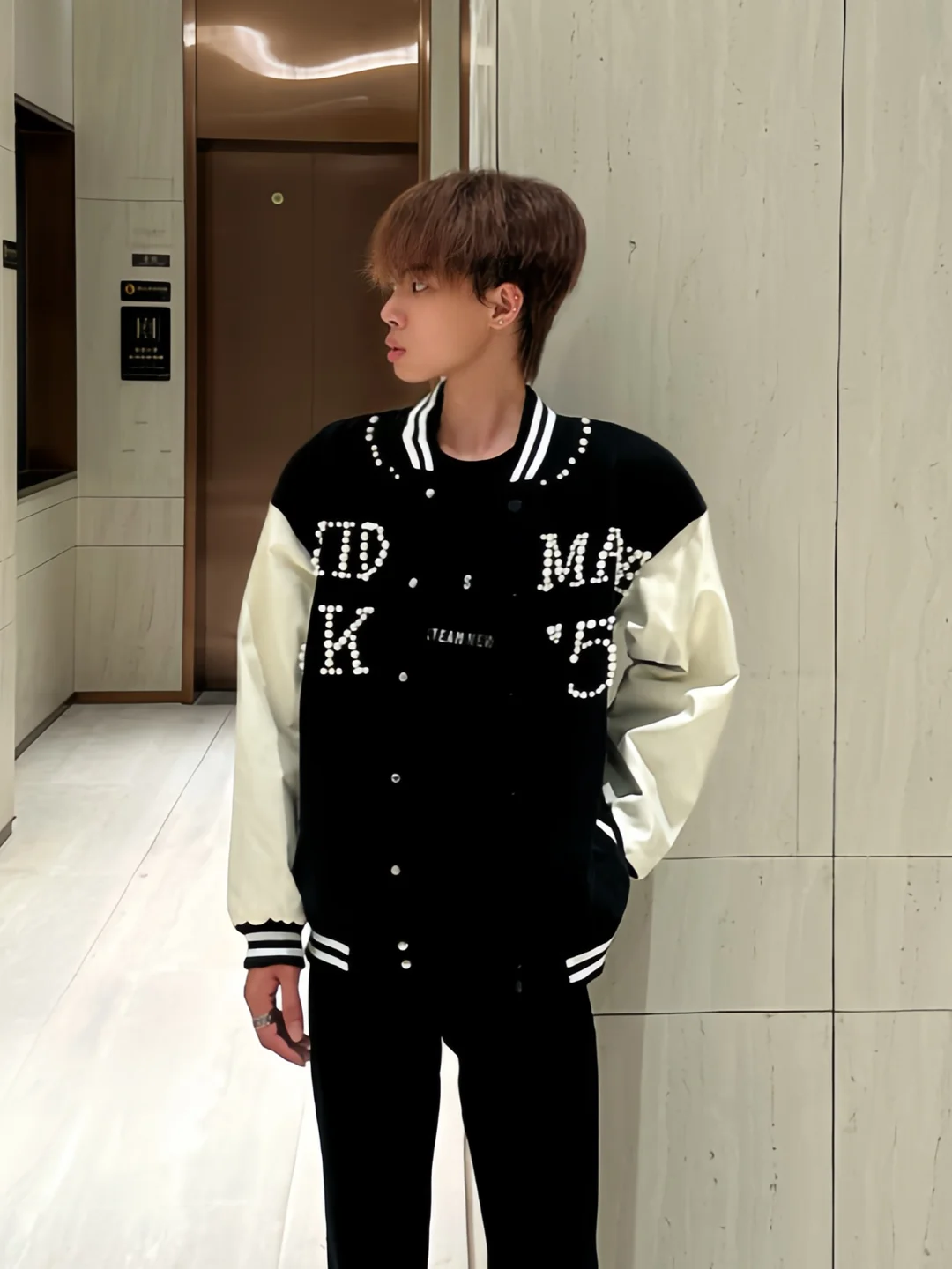 

American Retro Color Blo Sequin Baseball Jaet Men's Loose Fit Outerwear Youthful Trendy Design Button Decorated Woolen Coat