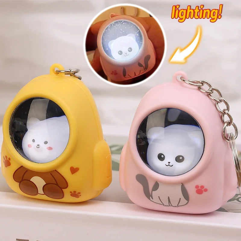 Mini Caotoon Keychain Flashlight Cute Bear Cat Bag Small Night Light Keychain Kawaii Bags Hang Creative Light Key Rings Torch