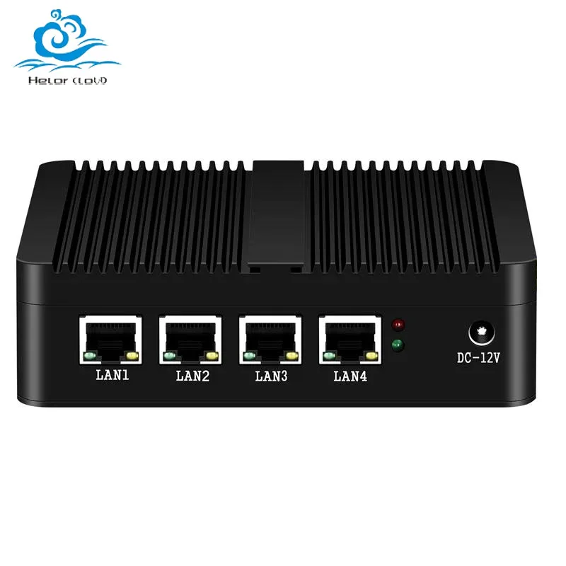 

Helorpc 4LAN Industrial Fanless Mini PC with J4125/N2830/J1900 Support Win10/11 Linux System Pfense Firewall Desktop Computer