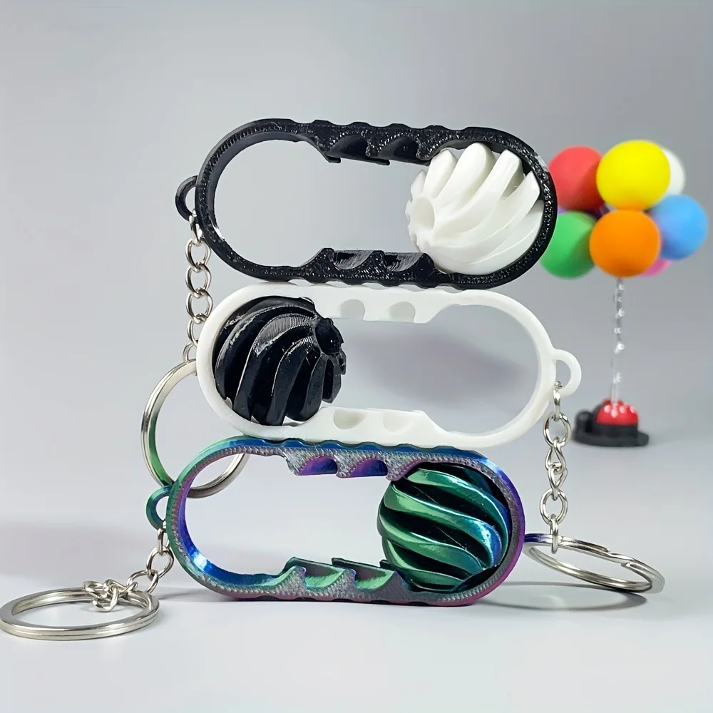 3D Printed Rotating Ball Toy Decompression Fingertip Spinning Music Three-dimensional Structure Keychain Dual Color Vortex Toy