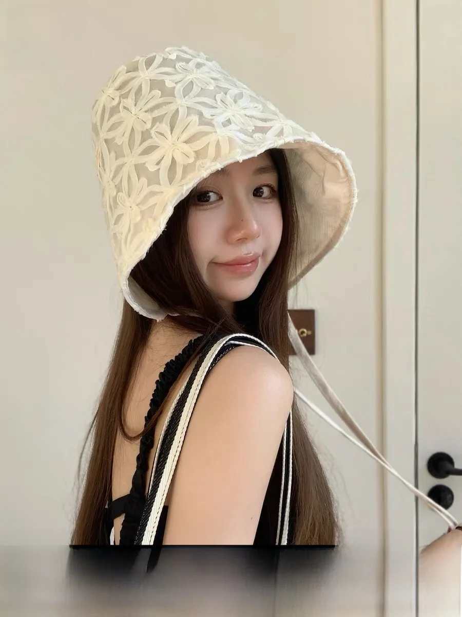 rouiiefao-cappello-da-pescatore-con-fiore-in-pizzo-cappello-estivo-sottile-da-donna-per-protezione-solare-pieghevole-con-tesa-larga-cappello-da-esterno-in-poliestere