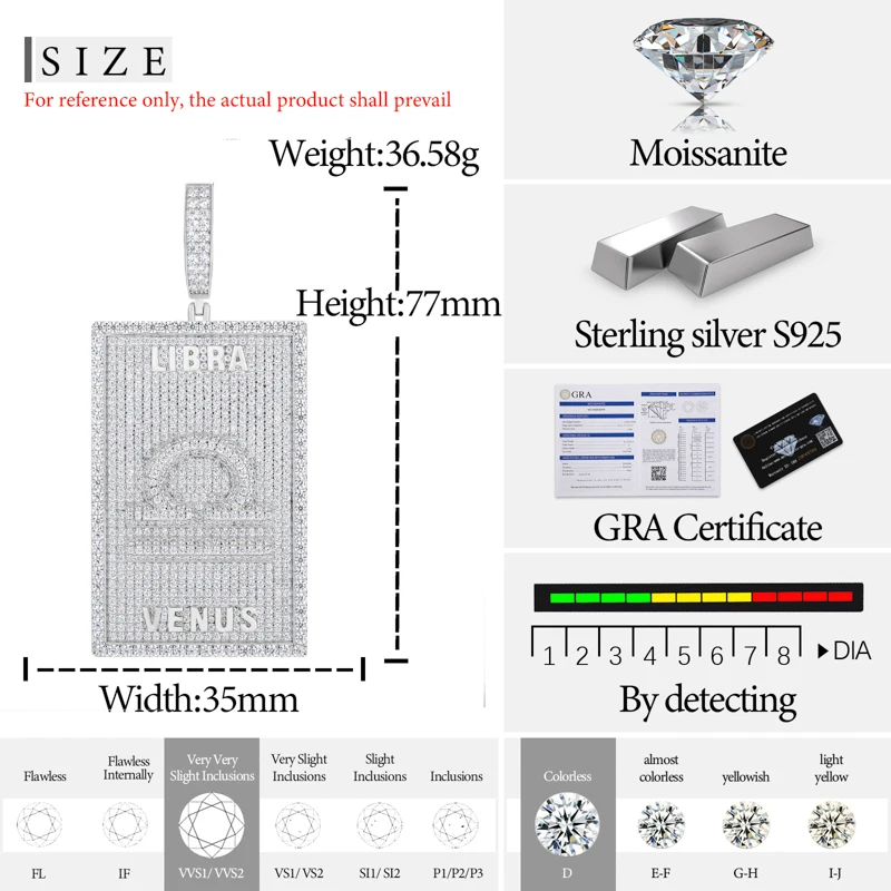 TUHE للجنسين 12 علامات زودياك قلادة VVS1 مويسانيتي ستار تسجيل المعلقات للرجال النساء الهيب هوب مجوهرات هدية #5