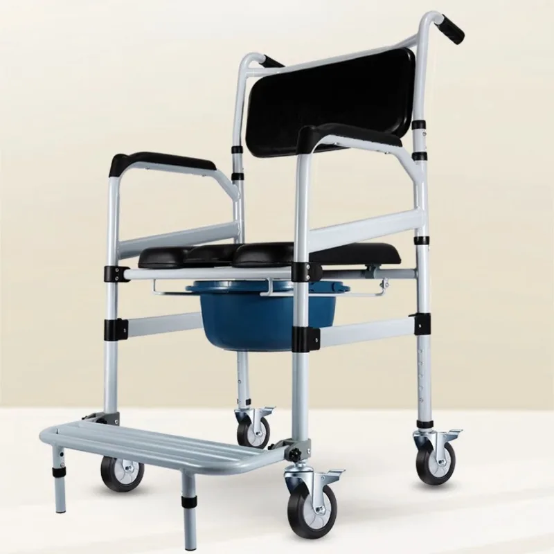 Elderly Toilet Seat with Wheels, Folding Aluminum Alloy Transfer Wheelchair for Disabled Commode Toilet Mobile Toilet Chairs