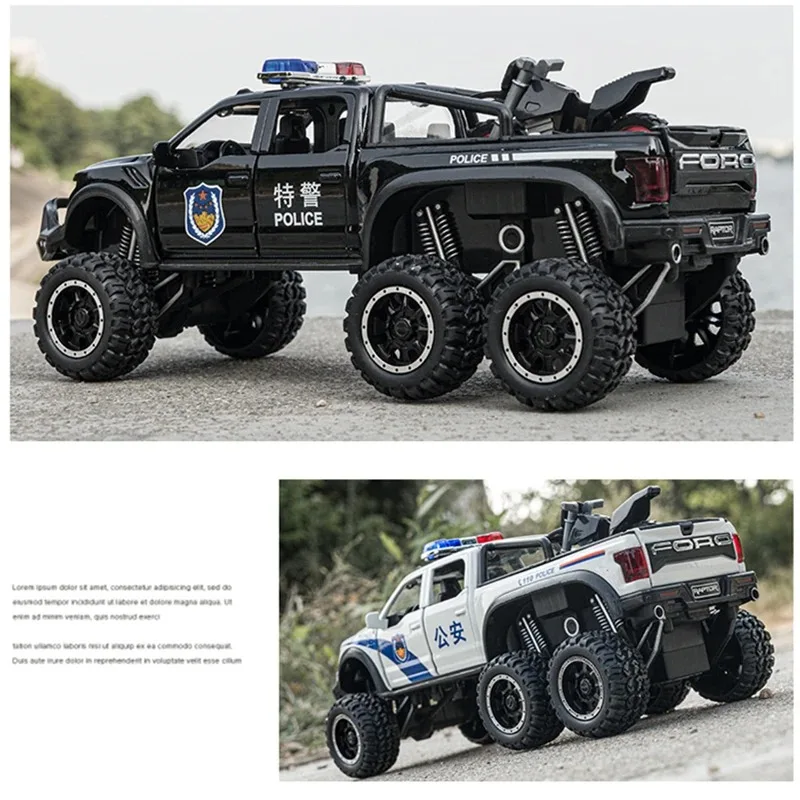 1/28 Alloy Car Modified Off-Road Vehicles Model Diecast Metal Toy Police Vehicle Car Model Collection for Ford Raptor F150 Gift