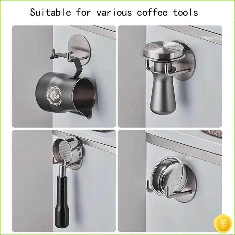 2Pc Coffee Portafilter Holder Wall Mount,Self Adhesive Espresso Portafilter Rack For 51/53/58Mm Portafilter