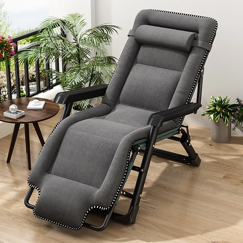 ‌Adjustable Reclining Chair, Thick-Padded Folding Bed, Beach Lounger with Cotton Cushion, Portable Sofa Bed for Office