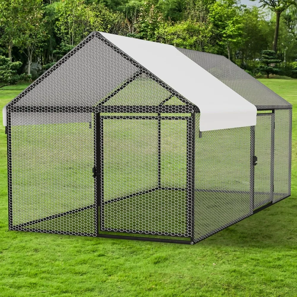 

Metal Chicken Coop with Waterproof Cover, Portable Poultry Cage, Outdoor Backyard Farm Walk-in Hen House for Chickens, Cages