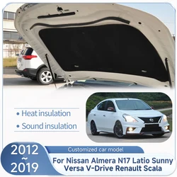 Front Hood Engine Sound Pads For Nissan Almera N17 Latio Sunny Versa V-Drive Renault Scala 2012~2019 Covers Soundproof Fireproof