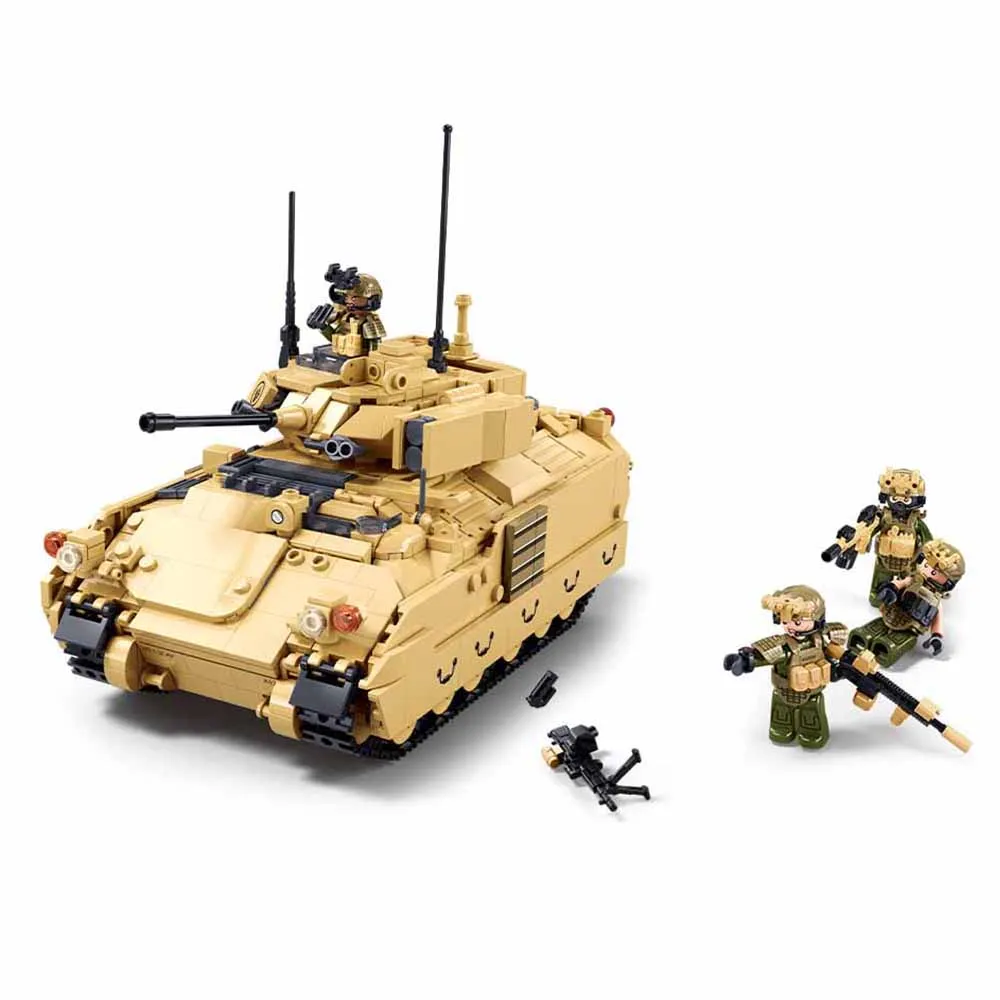 2026 NEW SLUBAN Military M3A3S Bradley Fighting Vehicle US Advance Light Tank War Building Blocks Model Bricks Toys Boy Gift