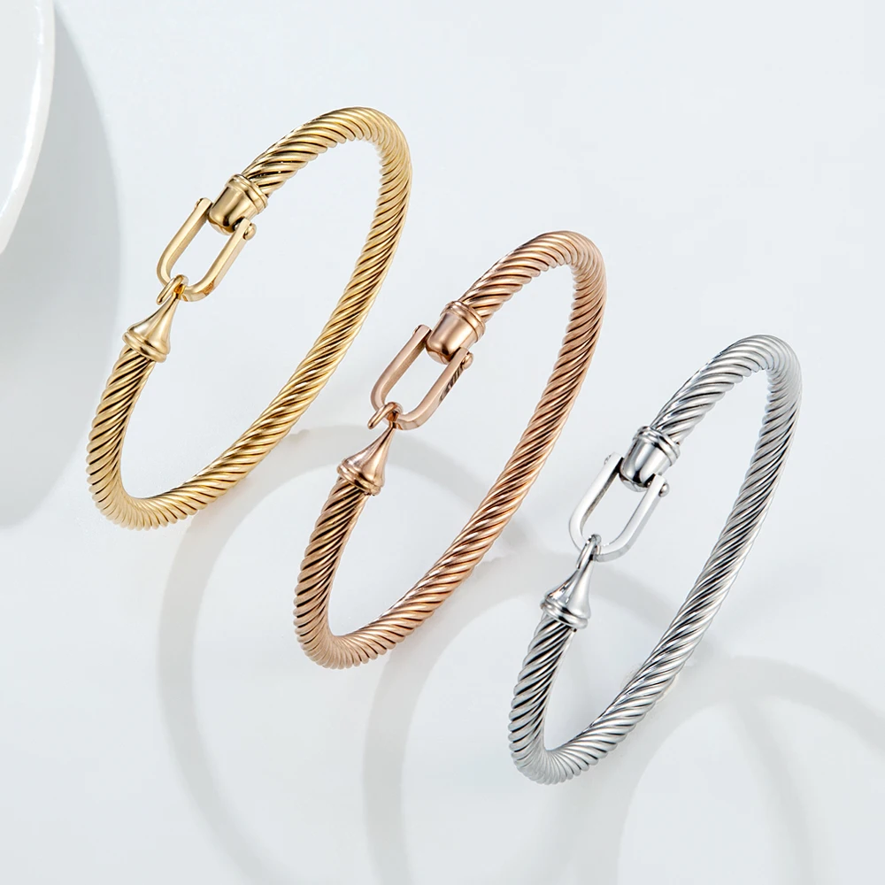 Trendy Charm Cuff Tie Knot Bracelets And Bangles for Men 3 Colors  Stainless Steel 304 Wire Thin Simple Gift Jewelry