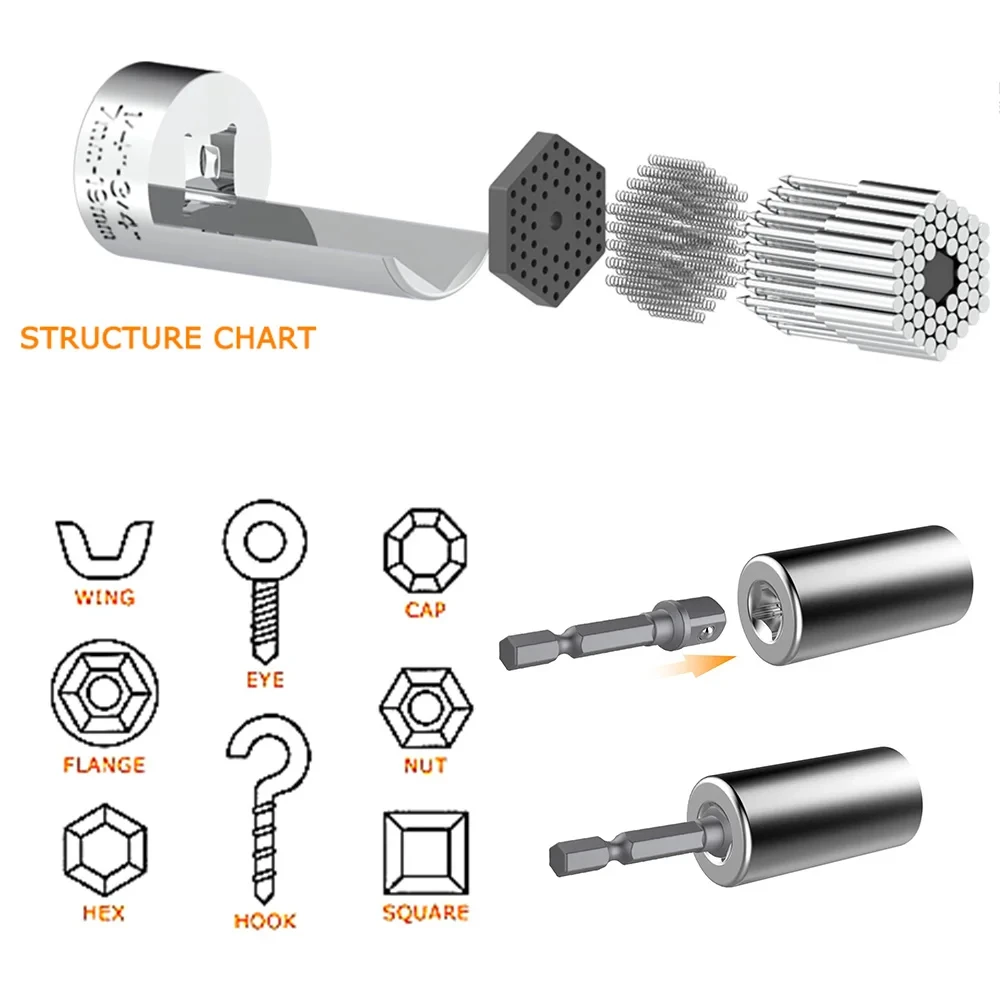 Juego de cabezales de llave de tubo Universal, Gadget de manga, adaptador de taladro eléctrico de 7-19mm, tuerca de llave, agarre mágico,