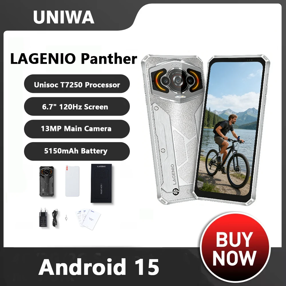2026 LAGENIO Panther 1 Ultra-thin Rugged Smartphone Android 15 4GB+128GB Mobile Phone 13MP 5150mAh 18W 6.7 